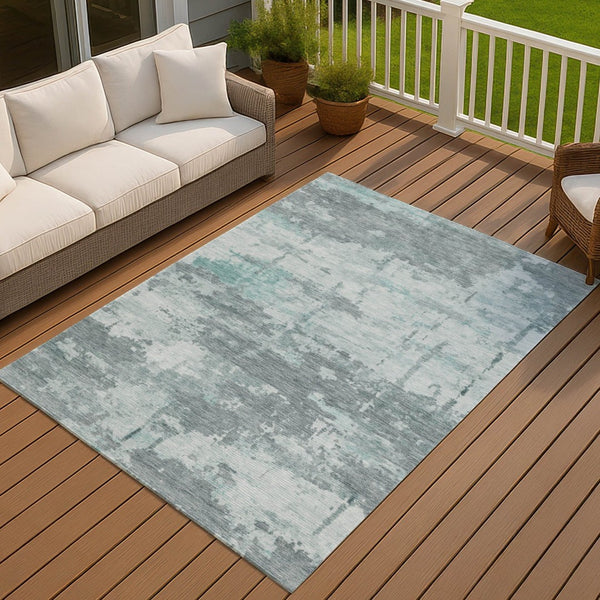 HomeRoots 10' Aqua and Ivory Abstract Washable Area Rug - Durable Indoor/Outdoor Design for Stylish Spaces 688902