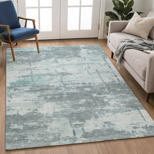 HomeRoots 10' Aqua and Ivory Abstract Washable Area Rug - Durable Indoor/Outdoor Design for Stylish Spaces 688902