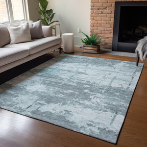 HomeRoots 10' Aqua and Ivory Abstract Washable Area Rug - Durable Indoor/Outdoor Design for Stylish Spaces 688902