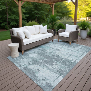 HomeRoots 10' Aqua and Ivory Abstract Washable Area Rug - Durable Indoor/Outdoor Design for Stylish Spaces 688902