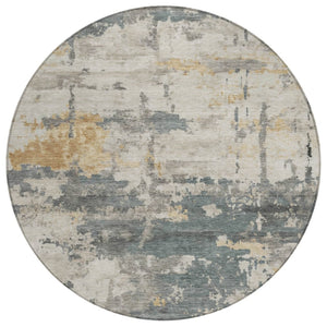 HomeRoots 8' Round Abstract Area Rug in Artichoke Green, Gold & Ivory - Durable, Washable & Stylish for Indoors/Outdoors 688905