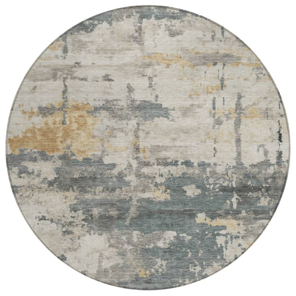 HomeRoots 8' Round Abstract Area Rug in Artichoke Green, Gold & Ivory - Durable, Washable & Stylish for Indoors/Outdoors 688905