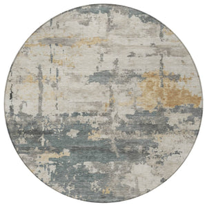 HomeRoots 8' Round Abstract Area Rug in Artichoke Green, Gold & Ivory - Durable, Washable & Stylish for Indoors/Outdoors 688905