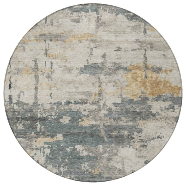 HomeRoots 8' Round Abstract Area Rug in Artichoke Green, Gold & Ivory - Durable, Washable & Stylish for Indoors/Outdoors 688905