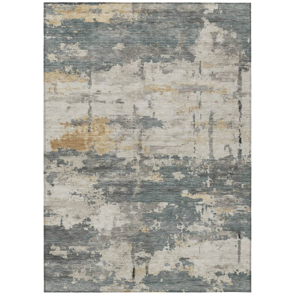 HomeRoots 8' X 10' Stylish Artichoke Green Gold Ivory Abstract Washable Rug for Indoor & Outdoor Spaces 688906