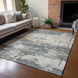 HomeRoots 9' X 12' Artichoke Green and Gold Abstract Area Rug - Washable, Durable for Indoor & Outdoor Spaces 688907