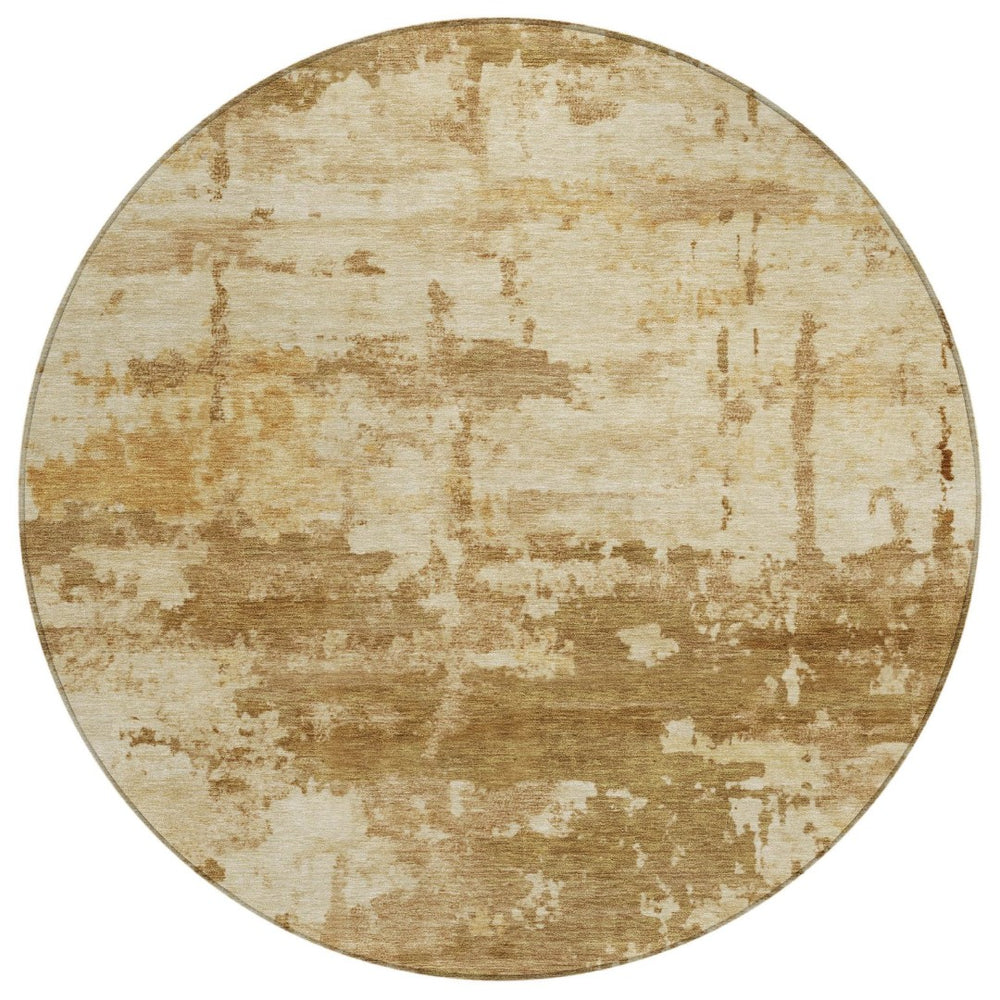 HomeRoots 8' Brown and Beige Round Abstract Rug - Washable, Durable Design for Indoor & Outdoor Use, Versatile Decor 688911