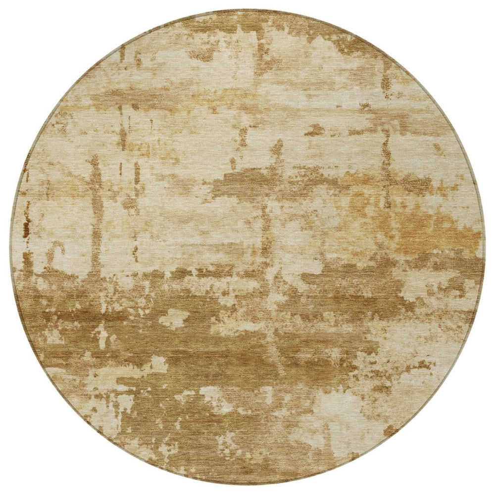 HomeRoots 8' Brown and Beige Round Abstract Rug - Washable, Durable Design for Indoor & Outdoor Use, Versatile Decor 688911