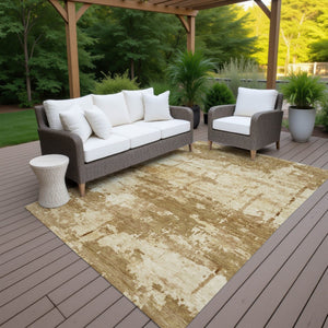 HomeRoots 8' X 10' Brown and Beige Abstract Area Rug – Durable, Washable, Indoor/Outdoor, Stylish & Versatile! 688912