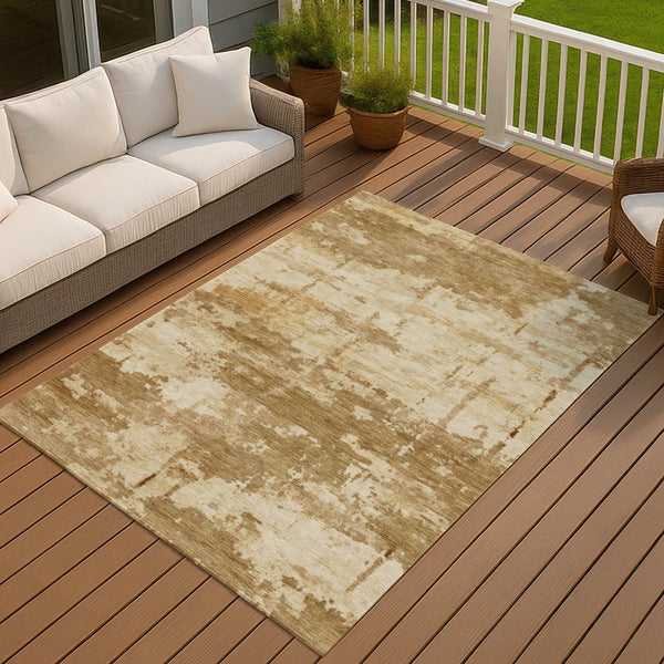 HomeRoots 9' X 12' Brown Abstract Area Rug - Washable, Durable, Versatile Design for Indoor & Outdoor Spaces 688913