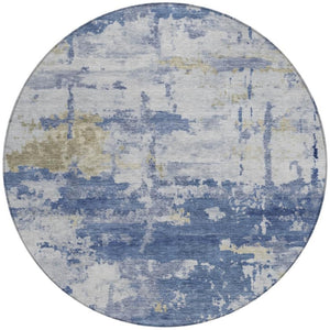 HomeRoots 8' Navy Blue & Ivory Abstract Round Area Rug - Durable, Washable Design for Indoor & Outdoor Use 688917