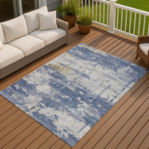 HomeRoots 8' X 10' Navy Blue and Ivory Abstract Rug - Durable, Washable Design for Indoor & Outdoor Spaces 688918
