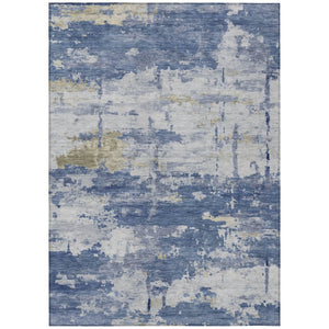 HomeRoots 8' X 10' Navy Blue and Ivory Abstract Rug - Durable, Washable Design for Indoor & Outdoor Spaces 688918