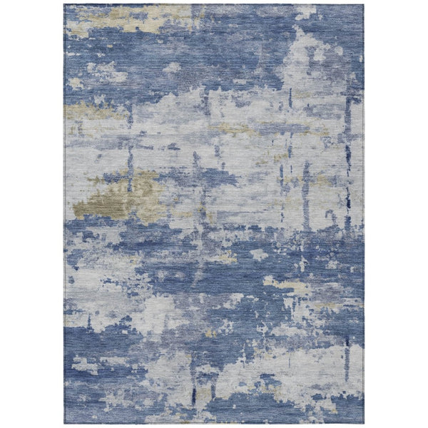 HomeRoots 8' X 10' Navy Blue and Ivory Abstract Rug - Durable, Washable Design for Indoor & Outdoor Spaces 688918