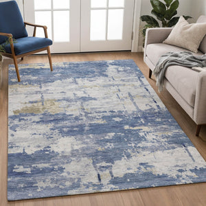 HomeRoots 8' X 10' Navy Blue and Ivory Abstract Rug - Durable, Washable Design for Indoor & Outdoor Spaces 688918