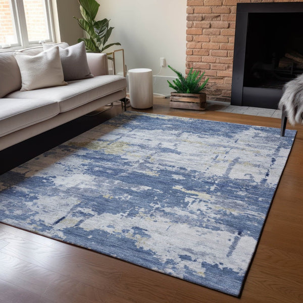 HomeRoots 8' X 10' Navy Blue and Ivory Abstract Rug - Durable, Washable Design for Indoor & Outdoor Spaces 688918