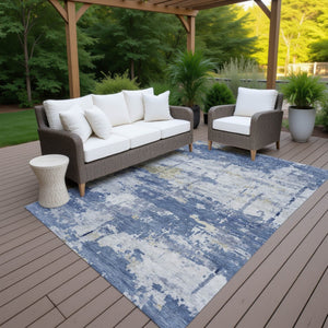 HomeRoots 8' X 10' Navy Blue and Ivory Abstract Rug - Durable, Washable Design for Indoor & Outdoor Spaces 688918