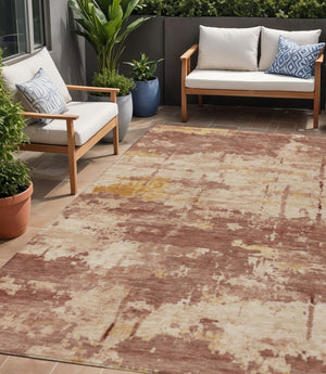 HomeRoots 5' Modern Abstract Rust and Beige Washable Area Rug for Indoor/Outdoor Use – Durable and Stylish! 688922