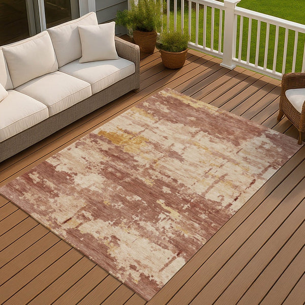 HomeRoots 5' Modern Abstract Rust and Beige Washable Area Rug for Indoor/Outdoor Use – Durable and Stylish! 688922
