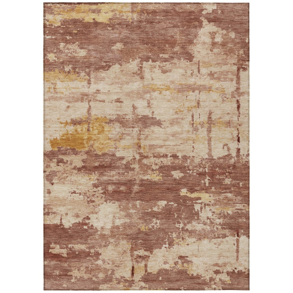 HomeRoots 5' Modern Abstract Rust and Beige Washable Area Rug for Indoor/Outdoor Use – Durable and Stylish! 688922