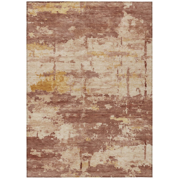HomeRoots 5' Modern Abstract Rust and Beige Washable Area Rug for Indoor/Outdoor Use – Durable and Stylish! 688922