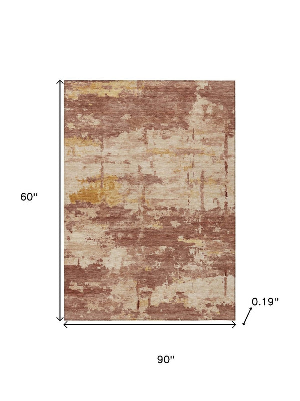 HomeRoots 5' Modern Abstract Rust and Beige Washable Area Rug for Indoor/Outdoor Use – Durable and Stylish! 688922