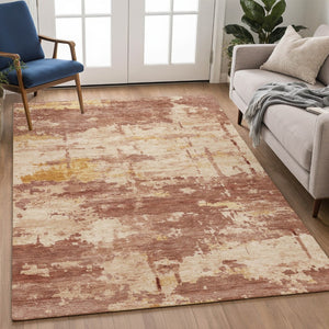 HomeRoots 5' Modern Abstract Rust and Beige Washable Area Rug for Indoor/Outdoor Use – Durable and Stylish! 688922