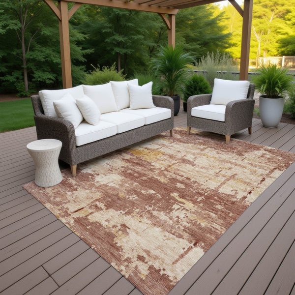 HomeRoots 5' Modern Abstract Rust and Beige Washable Area Rug for Indoor/Outdoor Use – Durable and Stylish! 688922
