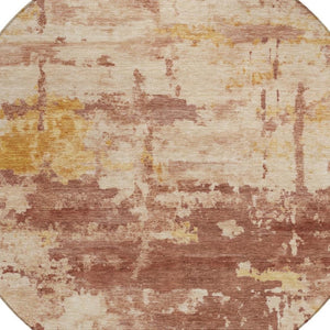 HomeRoots 8' Round Abstract Area Rug in Rust & Beige - Washable, Durable, Stylish for Indoor/Outdoor Spaces 688923