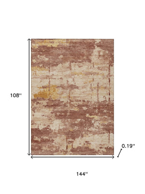 HomeRoots 9' X 12' Abstract Rust and Beige Area Rug - Washable, Durable, Indoor/Outdoor for High-Traffic Areas 688925