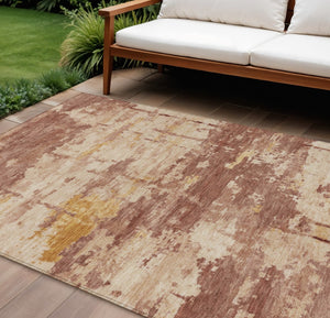 HomeRoots 10' X 14' Abstract Rust & Beige Washable Area Rug - Durable, Stylish, Indoor/Outdoor, Easy Care! 688926