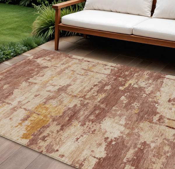 HomeRoots 10' X 14' Abstract Rust & Beige Washable Area Rug - Durable, Stylish, Indoor/Outdoor, Easy Care! 688926