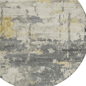 HomeRoots 8' Modern Abstract Washable Round Area Rug in Pewter, Ivory & Gold - Durable for Indoor/Outdoor Use 688929