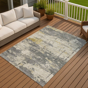 HomeRoots 10' Modern Abstract Washable Area Rug in Pewter, Ivory & Gold - Durable Indoor/Outdoor Decor Piece 688932