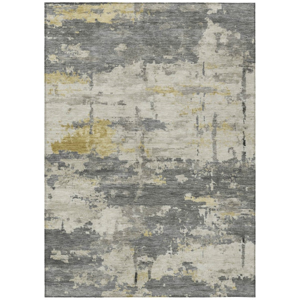 HomeRoots 10' Modern Abstract Washable Area Rug in Pewter, Ivory & Gold - Durable Indoor/Outdoor Decor Piece 688932