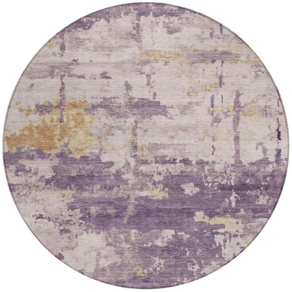 HomeRoots 8' Modern Abstract Round Area Rug in Plum, Ivory & Gold – Washable, Durable & Versatile for Indoors/Outdoors 688935