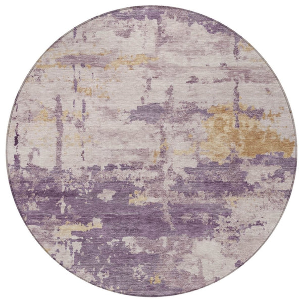 HomeRoots 8' Modern Abstract Round Area Rug in Plum, Ivory & Gold – Washable, Durable & Versatile for Indoors/Outdoors 688935