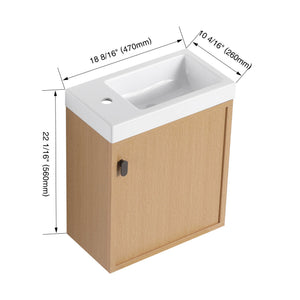 English Elm 18.5" Stylish Wall-Mounted Bathroom Vanity With Durable Resin Sink, Soft-Close Door, Space-Saving Design W1972P362138