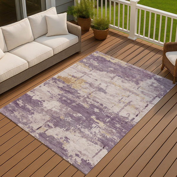HomeRoots 10' Modern Plum, Ivory & Gold Abstract Washable Area Rug – Durable for Indoor & Outdoor Elegance 688938