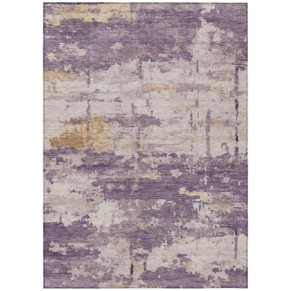 HomeRoots 10' Modern Plum, Ivory & Gold Abstract Washable Area Rug – Durable for Indoor & Outdoor Elegance 688938