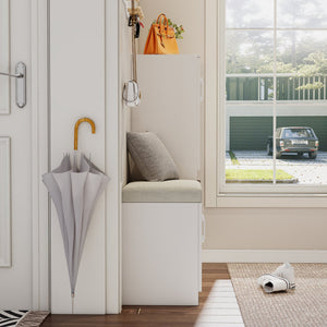 English Elm Multi Functional Shoe Storage Cabinet with Bench and Cushion, 7+3 Adjustable Panels, Ventilated Design for Entryway Ancient White 51.97 L x 17.32 W x 10.24 H W2948P245229