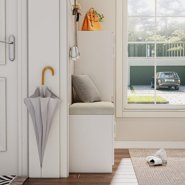 English Elm Multi Functional Shoe Storage Cabinet with Bench and Cushion, 7+3 Adjustable Panels, Ventilated Design for Entryway Ancient White 51.97 L x 17.32 W x 10.24 H W2948P245229