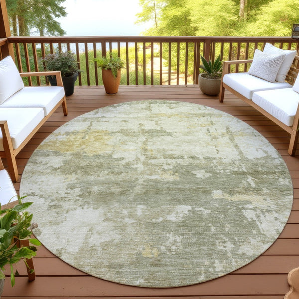 HomeRoots 8' Sage Ivory and Gold Round Abstract Rug - Stylish, Washable Indoor/Outdoor Area Rug for Any Space 688941