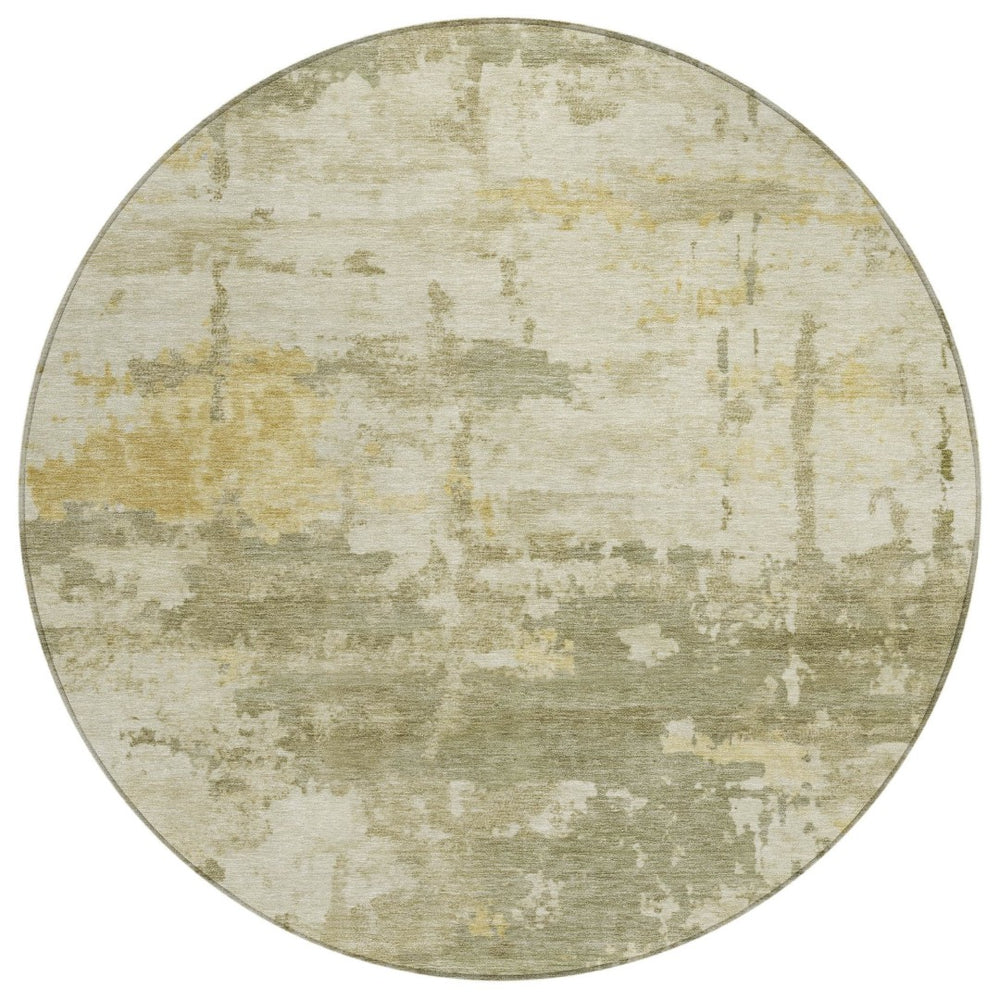 HomeRoots 8' Sage Ivory and Gold Round Abstract Rug - Stylish, Washable Indoor/Outdoor Area Rug for Any Space 688941