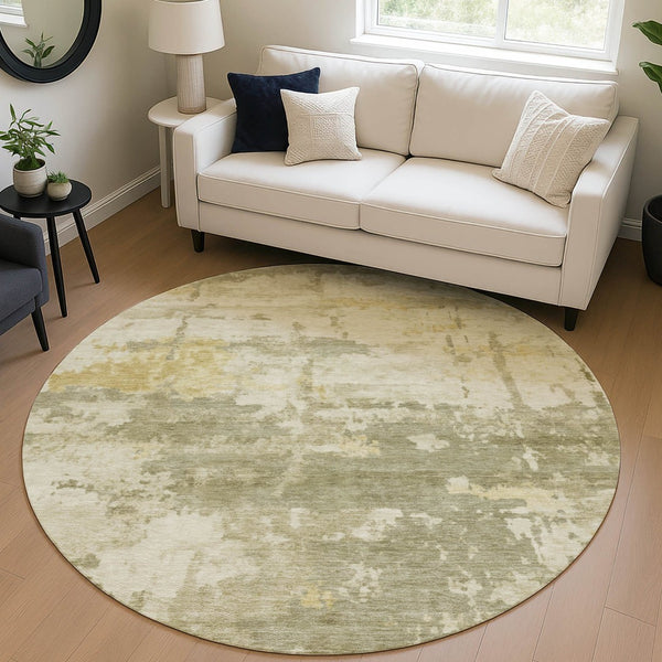 HomeRoots 8' Sage Ivory and Gold Round Abstract Rug - Stylish, Washable Indoor/Outdoor Area Rug for Any Space 688941