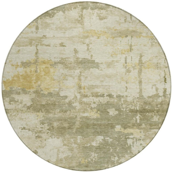 HomeRoots 8' Sage Ivory and Gold Round Abstract Rug - Stylish, Washable Indoor/Outdoor Area Rug for Any Space 688941