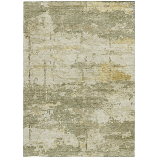 HomeRoots 10' Stylish Sage, Ivory & Gold Abstract Washable Area Rug - Indoor/Outdoor, Durable & Versatile! 688944