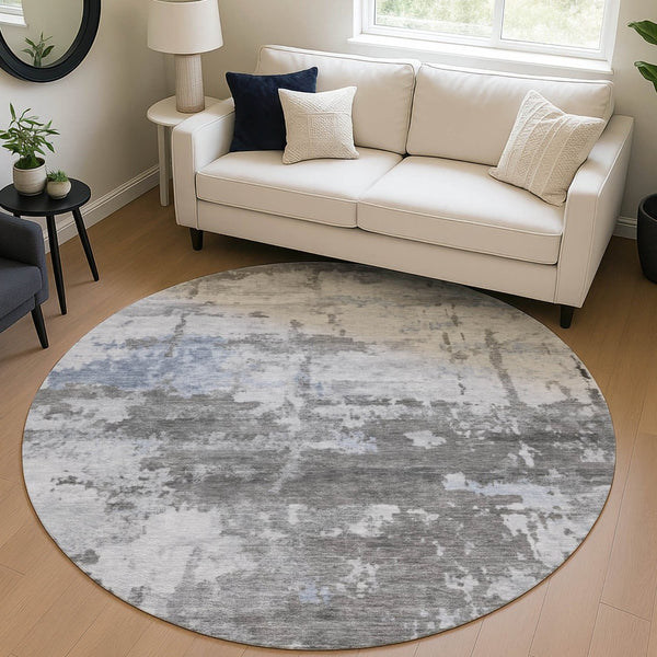 HomeRoots 8' Stylish Taupe and Ivory Round Area Rug - Washable, Durable, Perfect for Indoor & Outdoor Spaces 688947