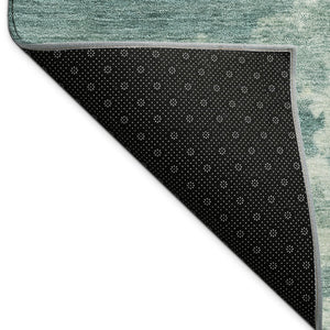 HomeRoots 8' Teal Blue Ivory and Gold Round Rug – Modern Abstract Design, Washable for Indoor/Outdoor Use 688953
