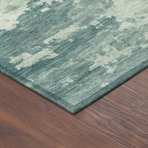HomeRoots 8' Teal Blue Ivory and Gold Round Rug – Modern Abstract Design, Washable for Indoor/Outdoor Use 688953